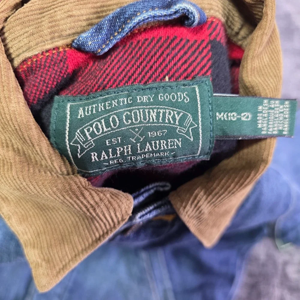 Ralph Lauren Polo Country Corduroy Collar Denim Jacket Kids Size M 10-12 Unisex